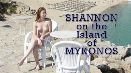 Nude girl Shannon overlooks a Mykonos beach